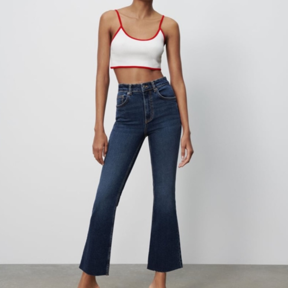 Zara mid rise cropped flared cotton jeans